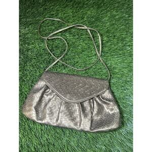 Vintage Neiman Marcus Metallic Copper Woven Clutch - Tuck-Away Shoulder Strap